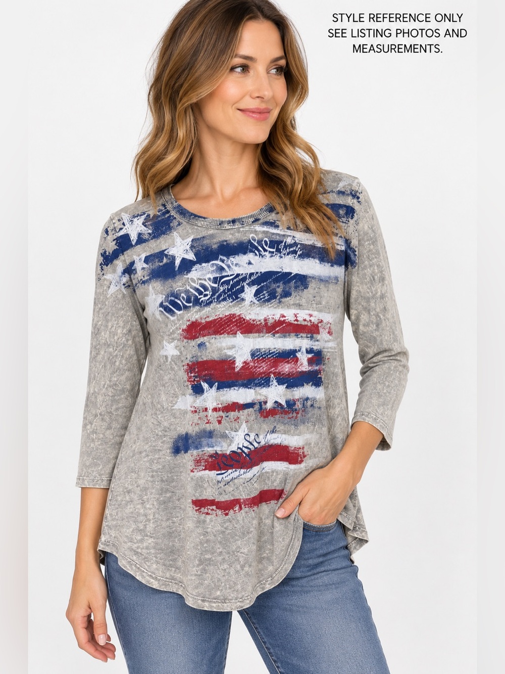 Jess & Jane American Flag Stars Mineral Wash Top S